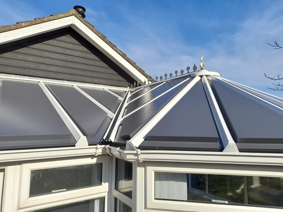 picture of grey conservatory aluminium roof showing how strong is a conservatory roof